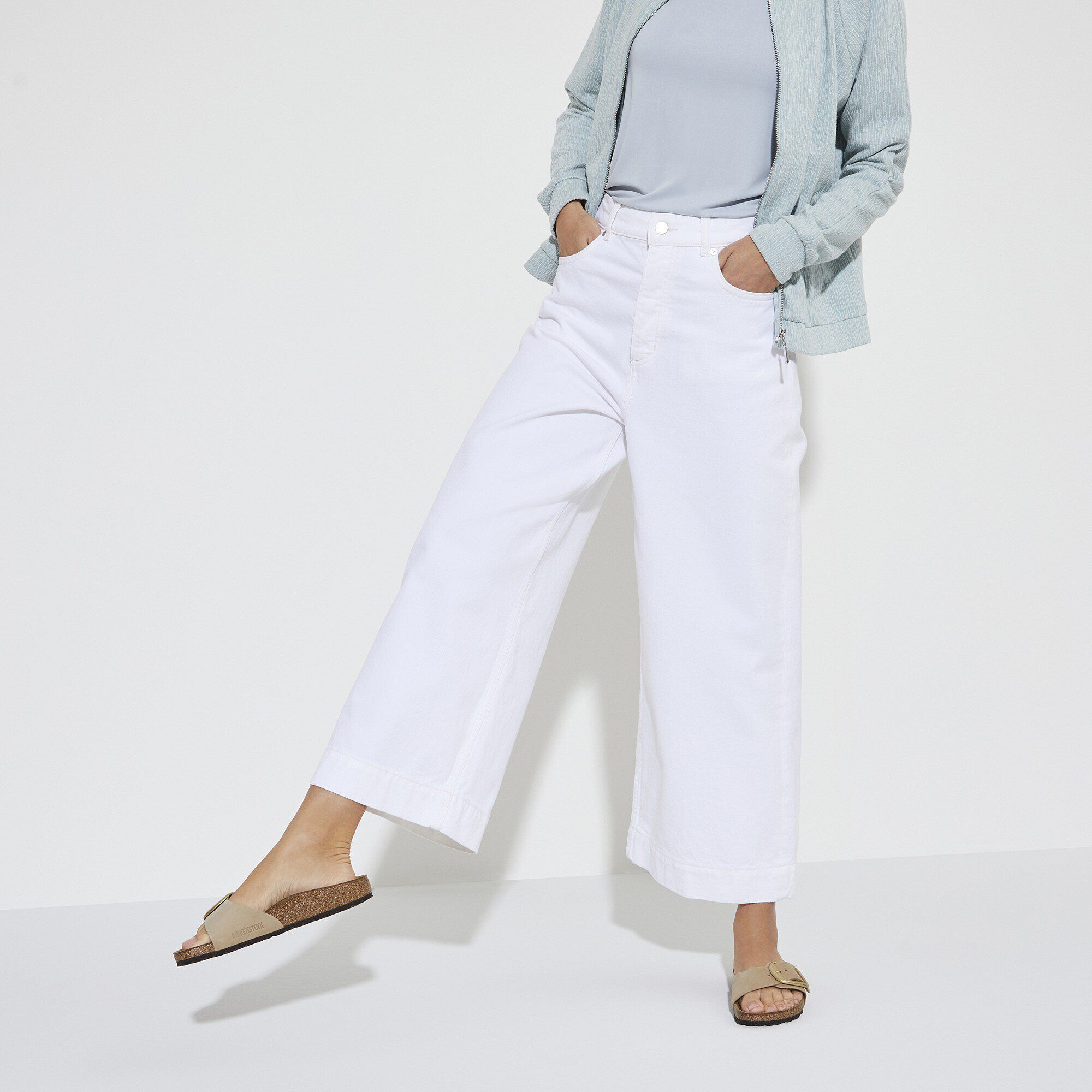 Madrid Big Buckle Natural Leather Nubuck with a female model