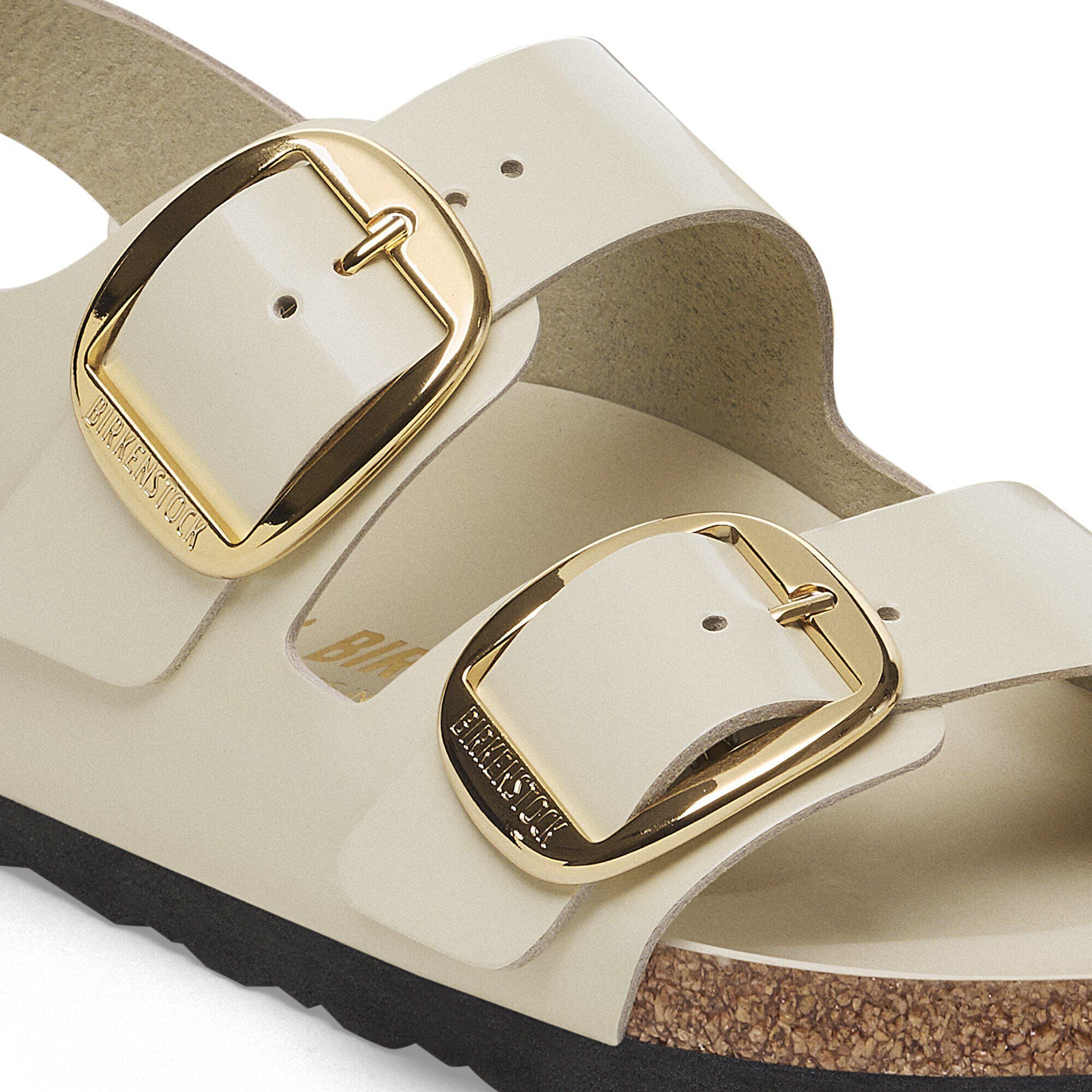 Milano Big Buckle Natural Leather Patent Close-up view showing material detail