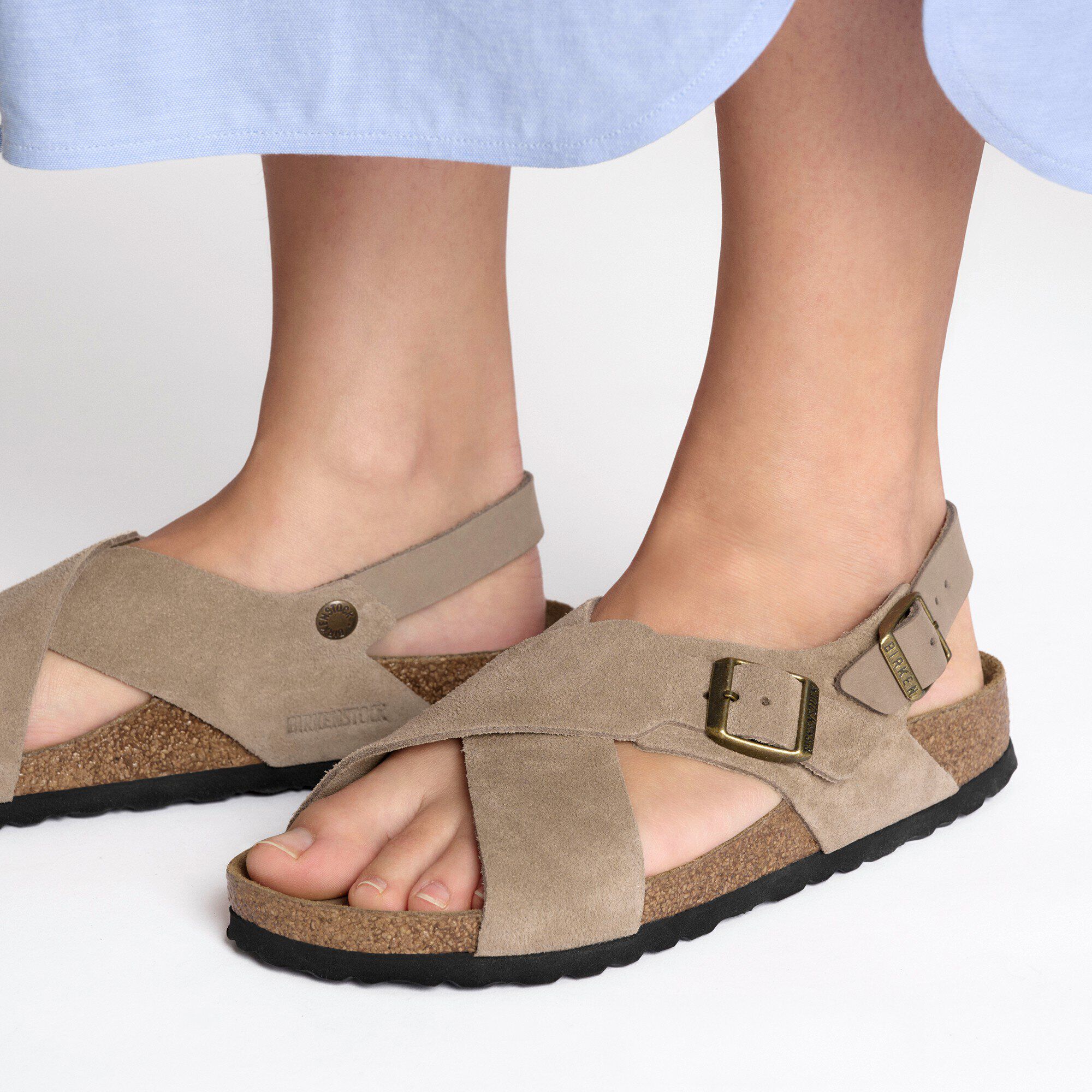Tulum Soft Footbed Nubuck Leather/Suede Close-up with a female model