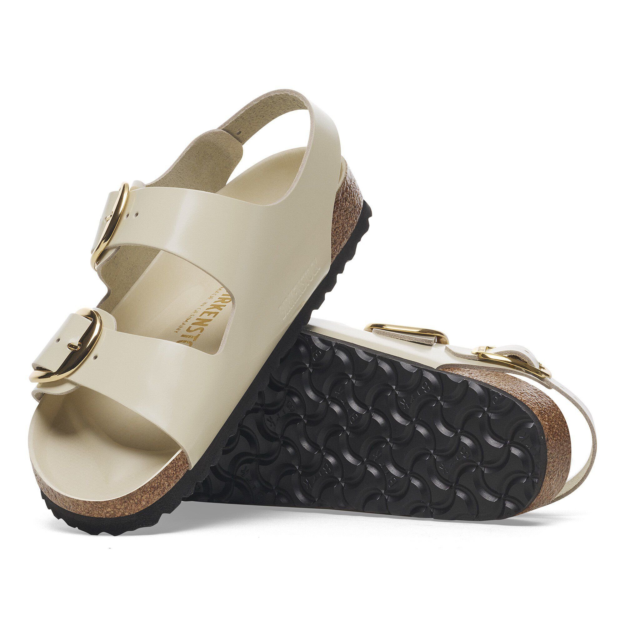 Milano Big Buckle Natural Leather Patent with outer sole details