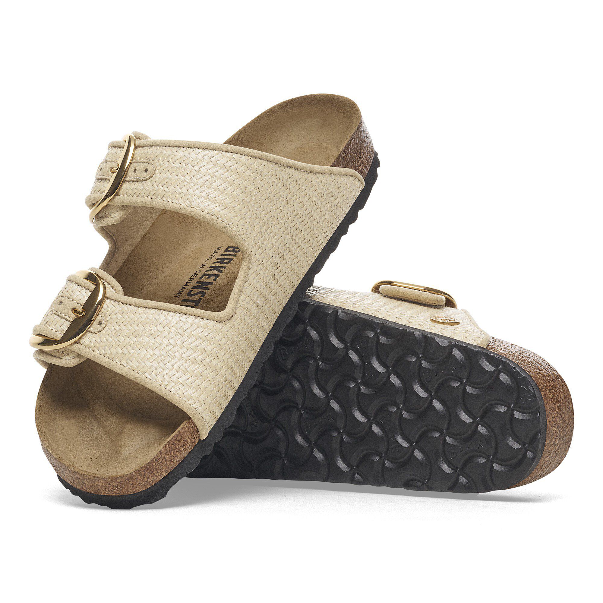 Arizona Big Buckle Raffia Textile with outer sole details