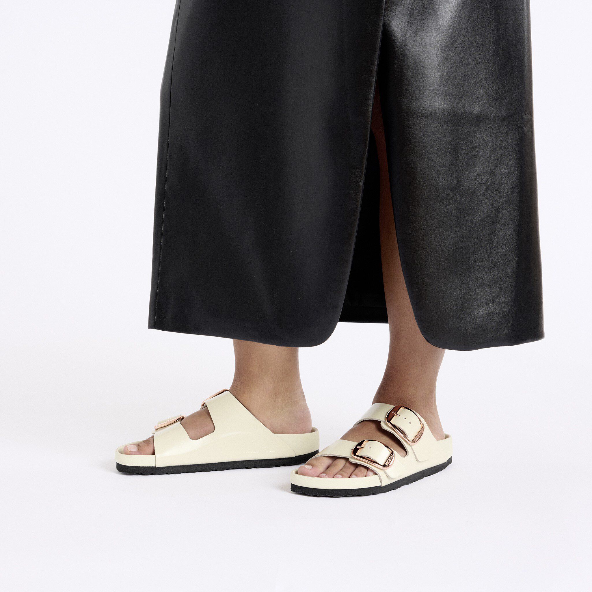 Arizona Big Buckle Natural Leather Patent with a female model