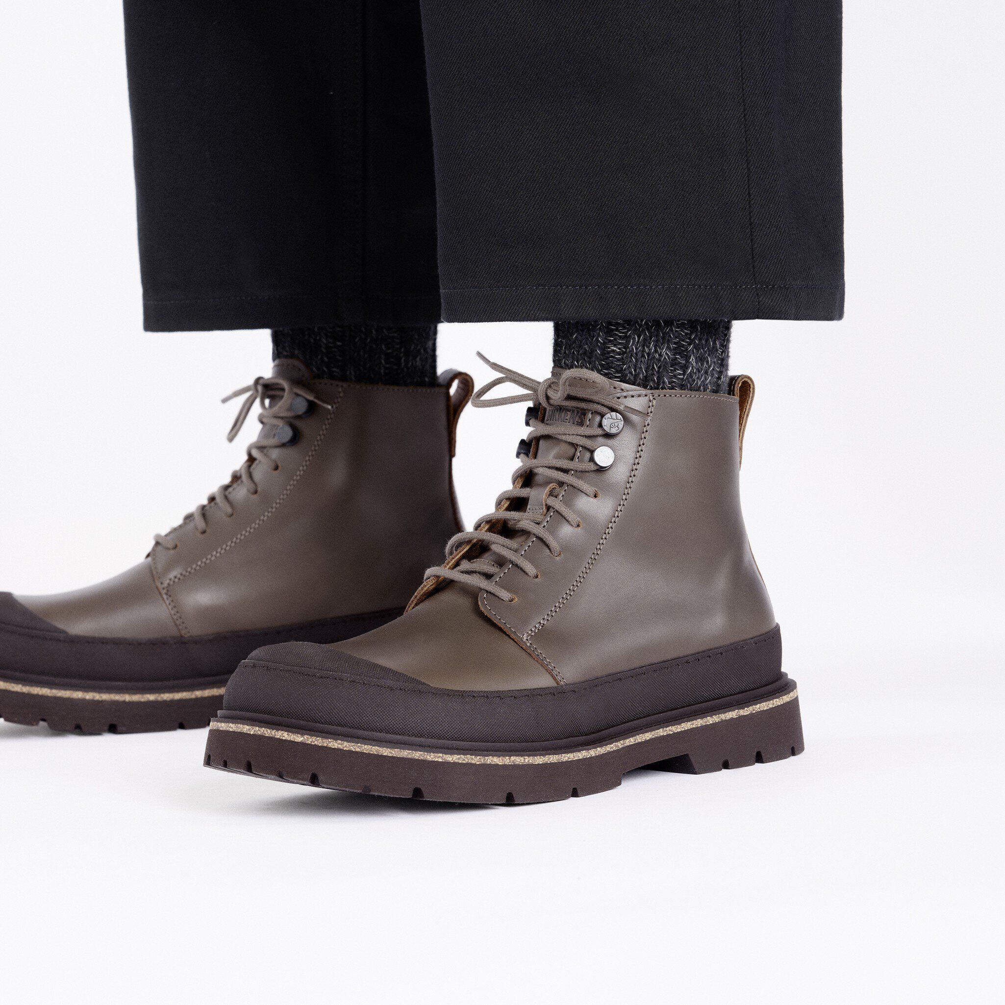 Prescott Men Waxy Leather Close-up with a male model