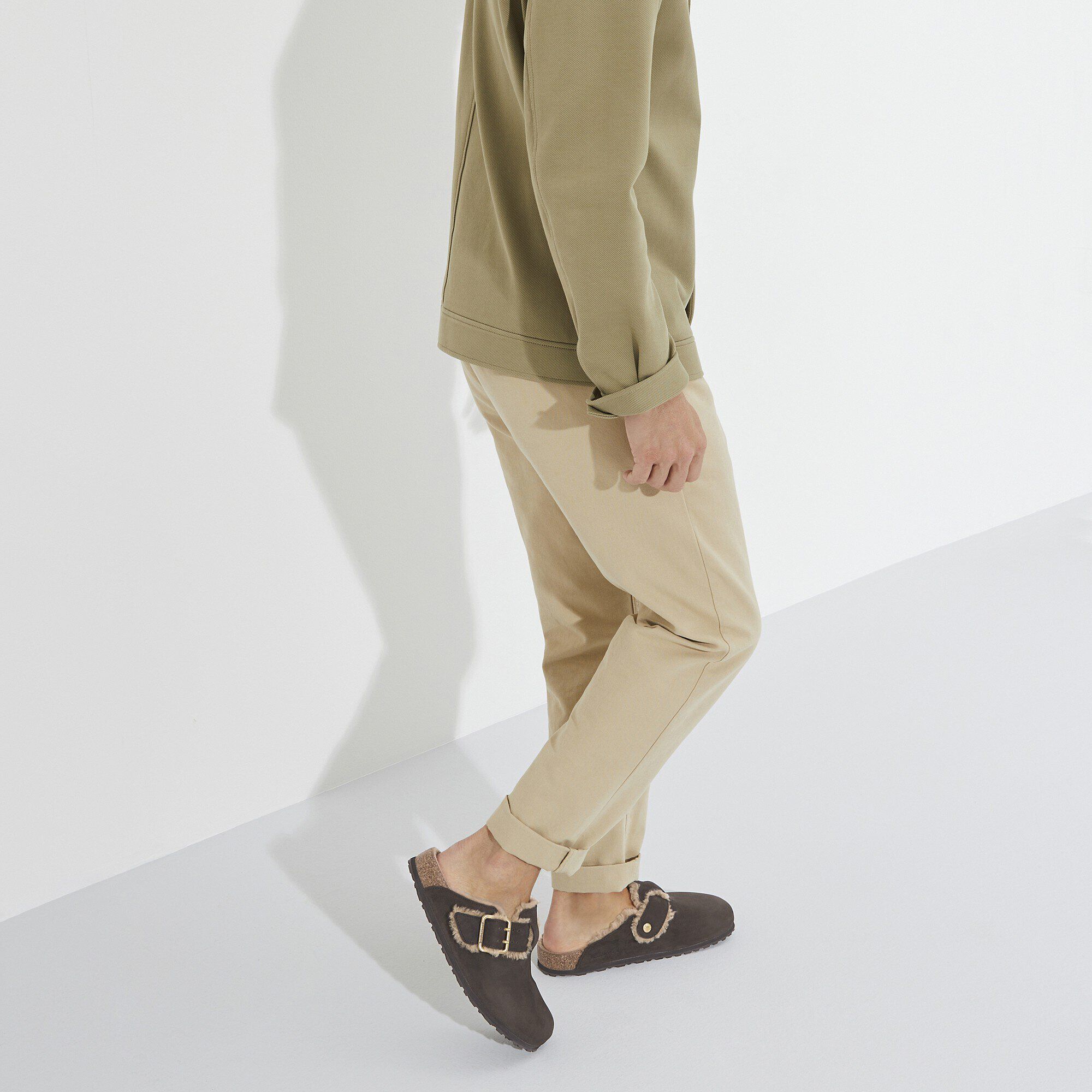 Boston Bold Shearling Natural Leather Nubuck Close-up with a male model