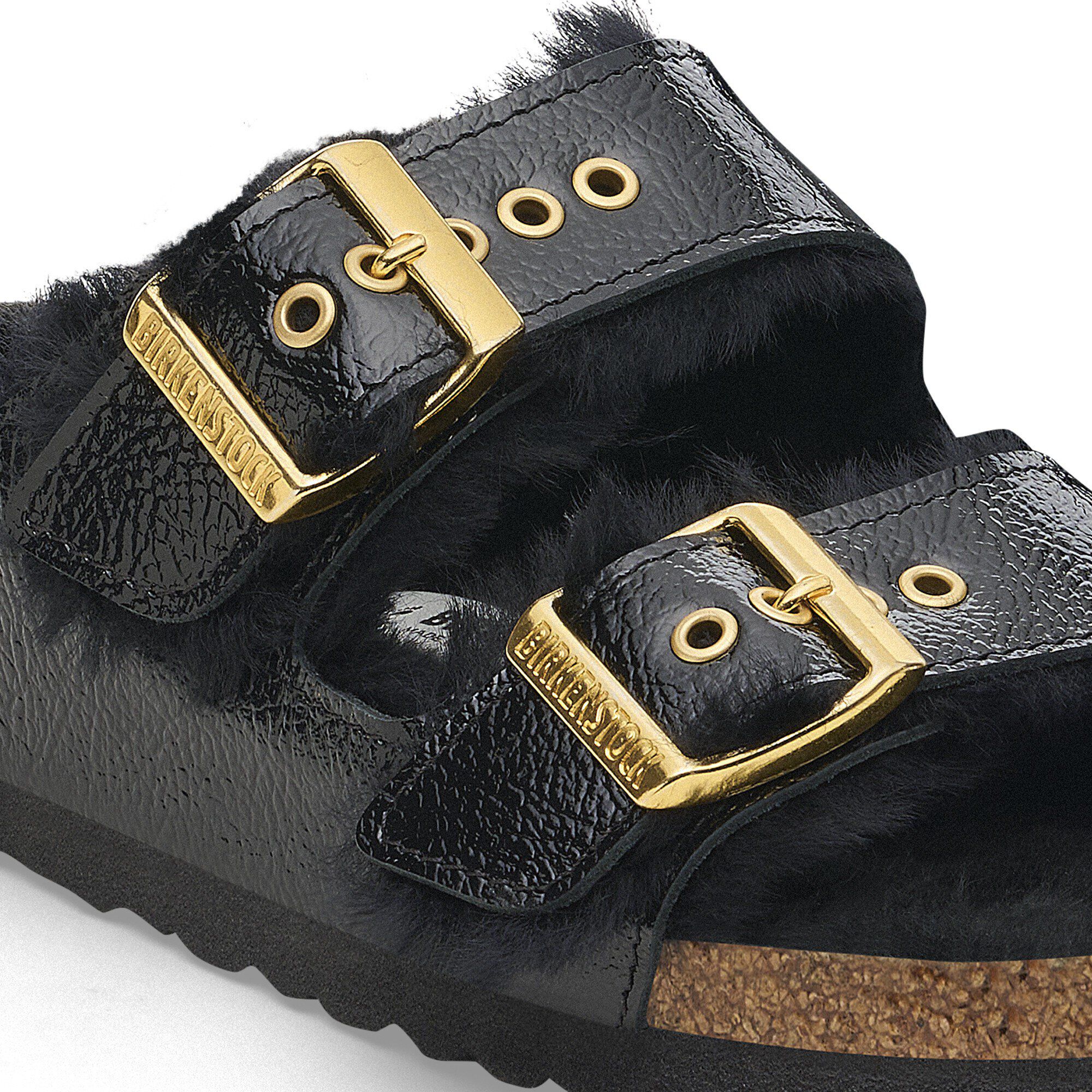 아리조나 시어링 아일렛 페이턴트 가죽 Close-up view showing material detail