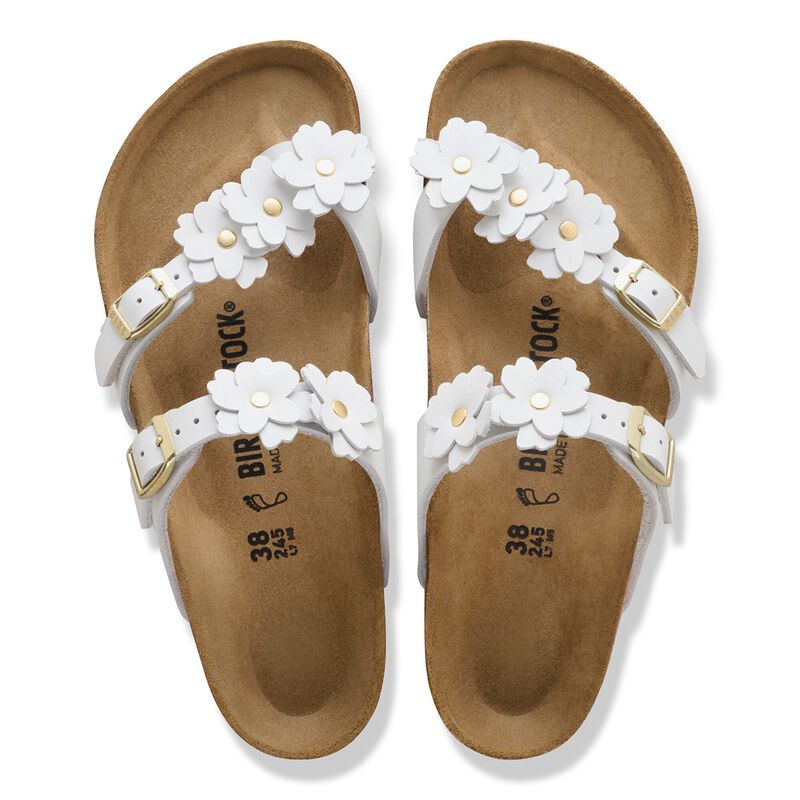 BIRKENSTOCK Mayari Flower Embellishment Natural Leather White Soft Footbed detail