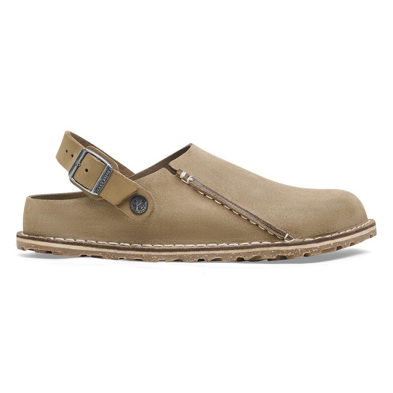 BIRKENSTOCK Lutry Premium Suede Leather Gray Taupe Contour Sole detail