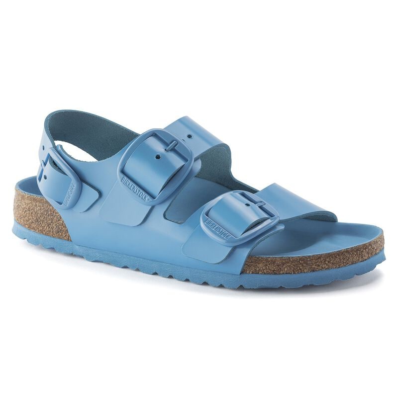 BIRKENSTOCK Milano Big Buckle Natural Leather Patent High Shine Stone Coin Soft Sole detail