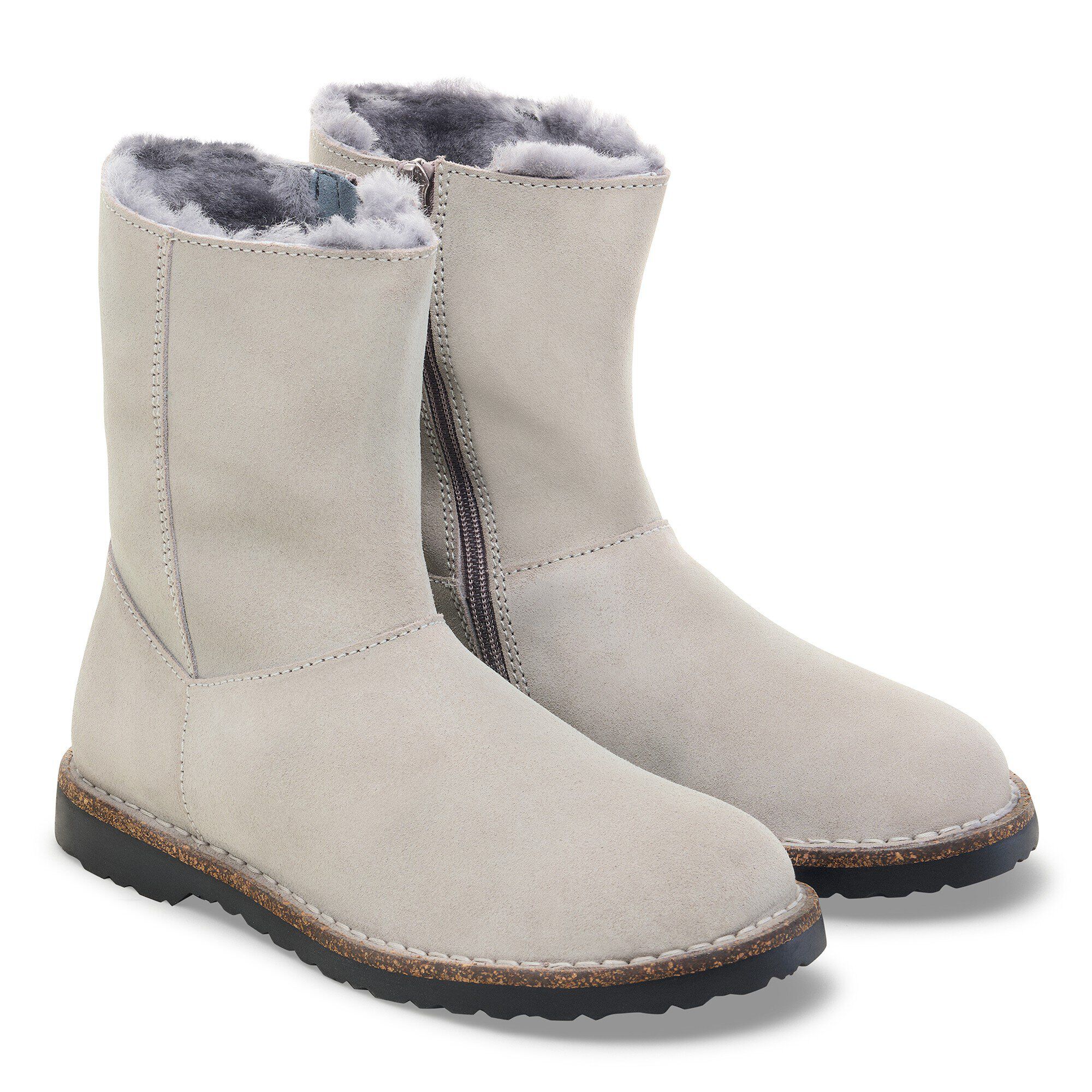 Uppsala Zip Shearling Suede Leather in Color Stone Coin