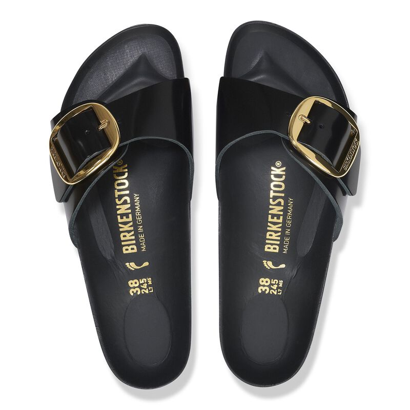 BIRKENSTOCK Madrid Big Buckle Natural Leather Patent High Shine Black Trail Easy detail