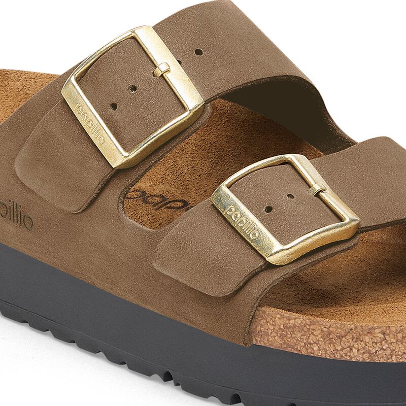 BIRKENSTOCK Arizona Flex Platform Nubuck Leather Dark Tea City Comfort detail