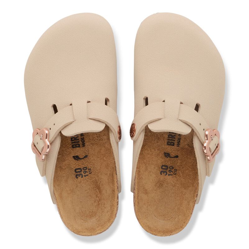 BIRKENSTOCK Boston Flower Buckle Kids Birko-Flor Nubuck Sandcastle Easy Walk detail
