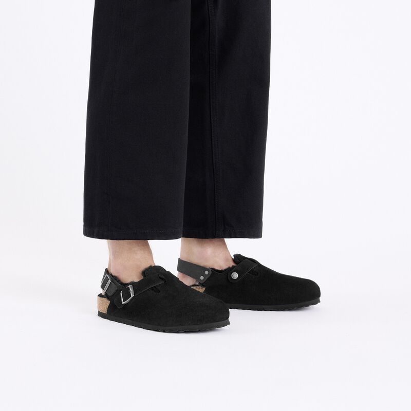 BIRKENSTOCK Tokio Shearling Suede Leather Black Walk Edit detail