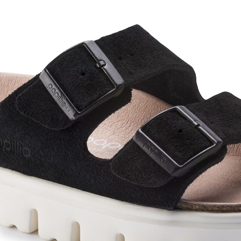 BIRKENSTOCK Arizona Platform Suede Leather Chunky Suede Black Contour Sole detail