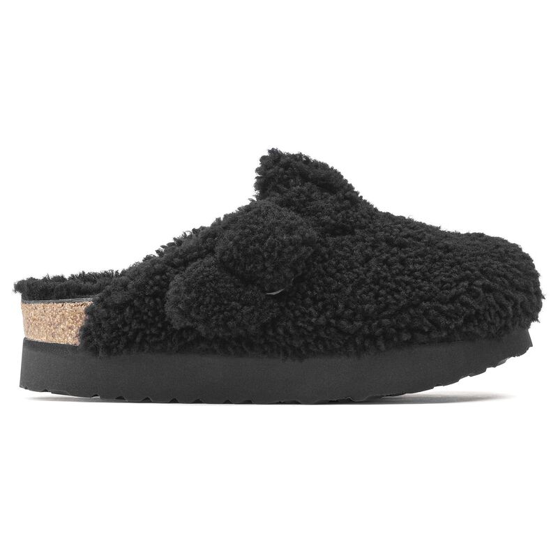 BIRKENSTOCK Boston Big Buckle Platform Fur Teddy Black Lounge Fit detail