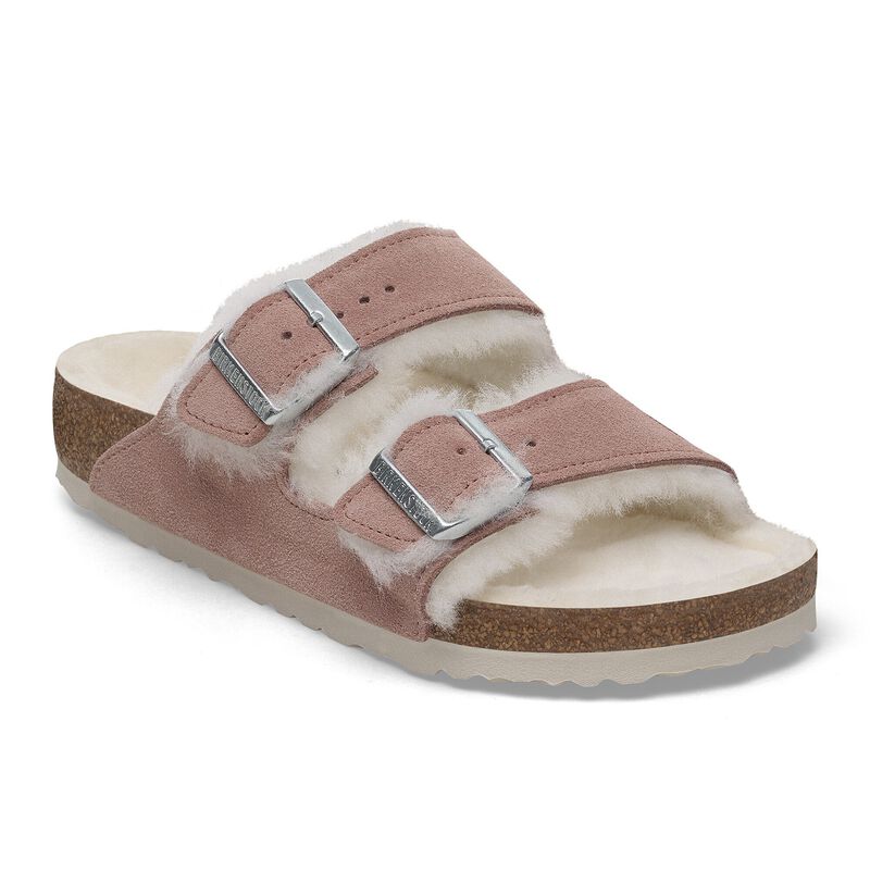BIRKENSTOCK Arizona Shearling Suede Leather Pink Clay Lounge Fit detail