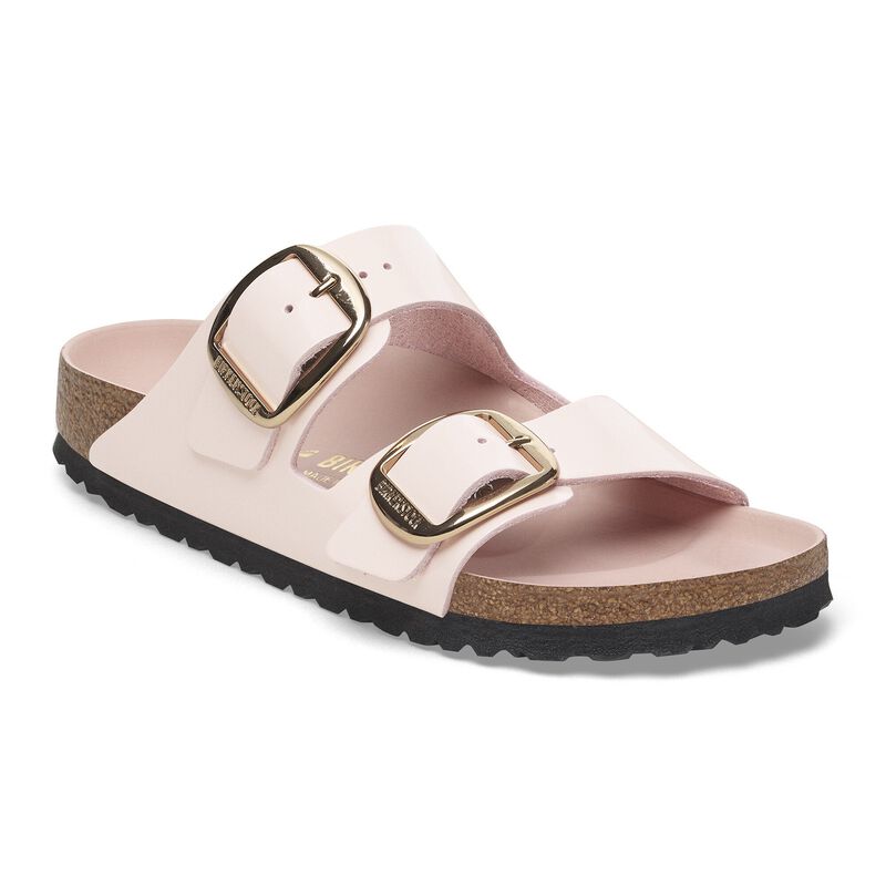 BIRKENSTOCK Arizona Big Buckle Natural Leather Patent High-Shine Lavender Sky Lounge Fit detail