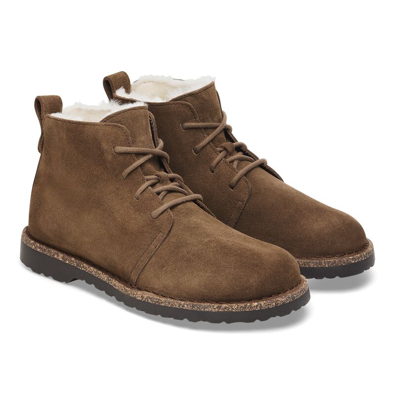 BIRKENSTOCK Uppsala Mid Shearling Suede Leather Dark Tea Daily Comfort detail