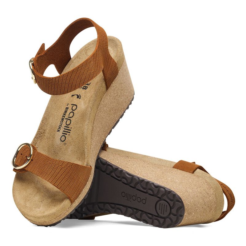 BIRKENSTOCK Soley Ring-Buckle Nubuck Leather Embossed Burnt Orange Easy Walk detail