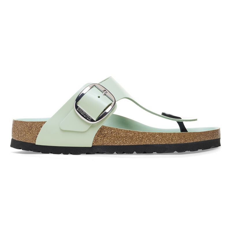 BIRKENSTOCK Gizeh Big Buckle Natural Leather Patent High Shine Surf Green Classic Fit detail