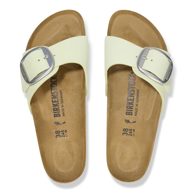 BIRKENSTOCK Madrid Big Buckle Nubuck Leather Faded Lime Lounge Fit detail