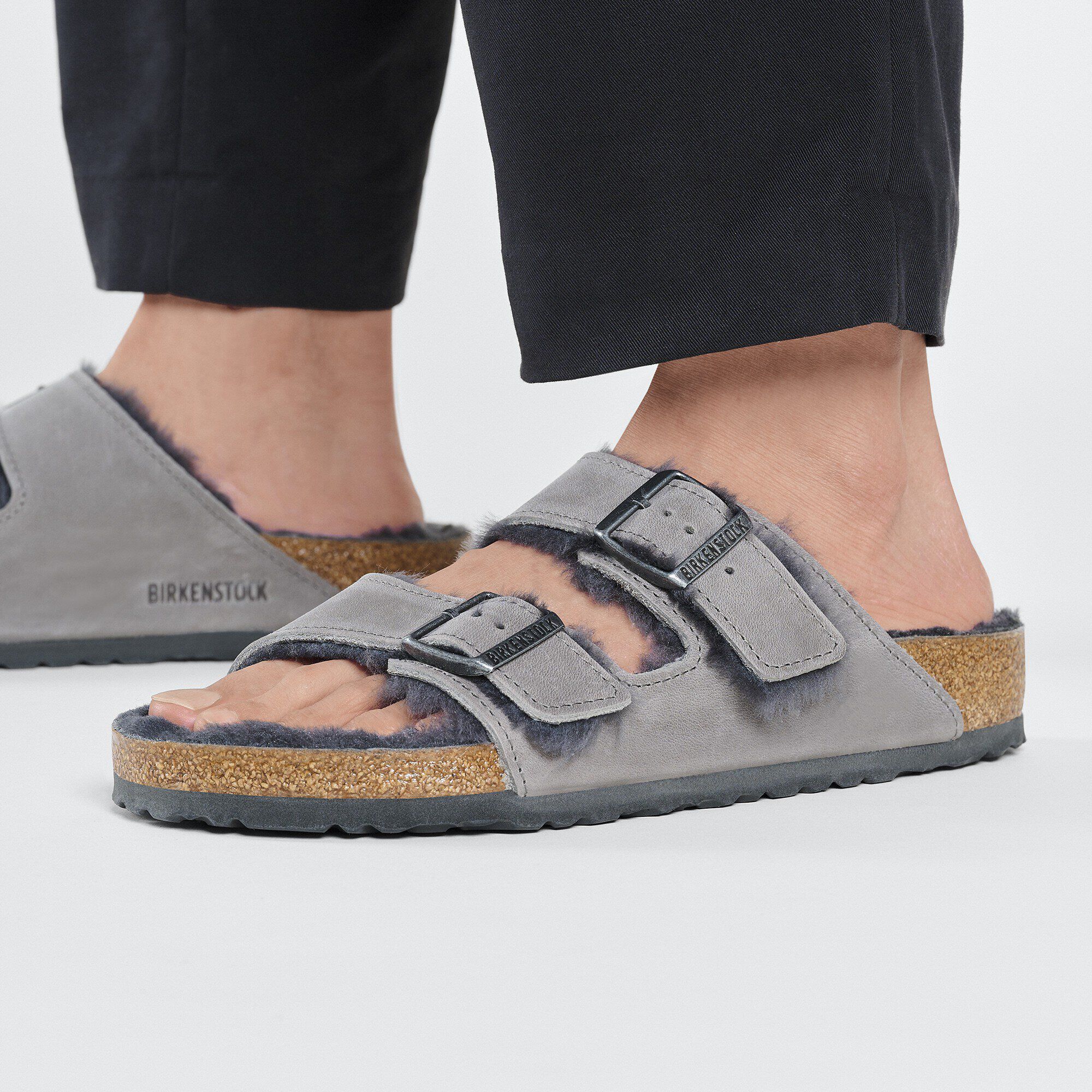 Arizona Shearling Oiled Leather in Color Iron | BIRKENSTOCK US
