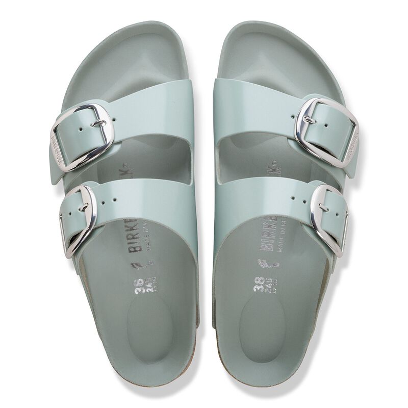 BIRKENSTOCK Arizona Big Buckle Natural Leather Patent High-Shine Pure Sage Walk Edit detail