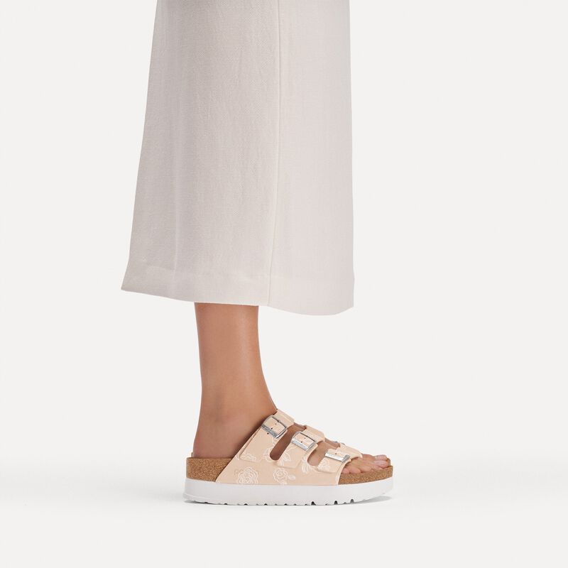 BIRKENSTOCK Florida Flex Platform Nubuck Leather Light Rose Flower Contour Sole detail