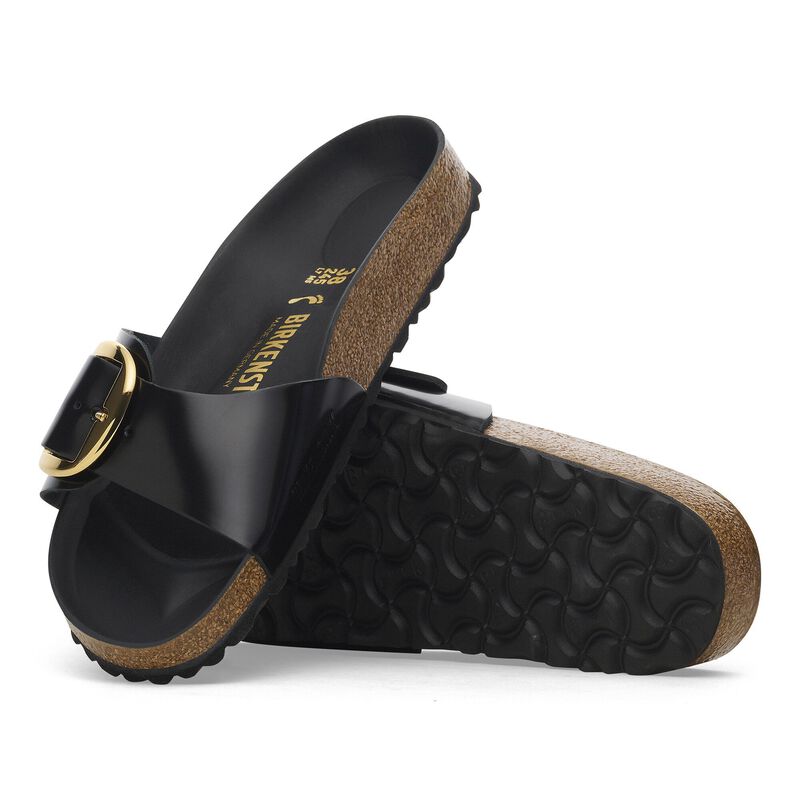BIRKENSTOCK Madrid Big Buckle Natural Leather Patent High Shine Black Trail Easy detail