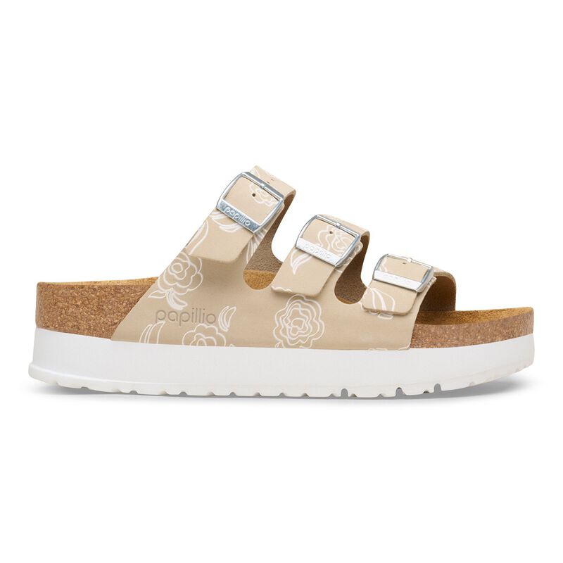 BIRKENSTOCK Florida Flex Platform Nubuck Leather Oyster Flower Contour Sole detail