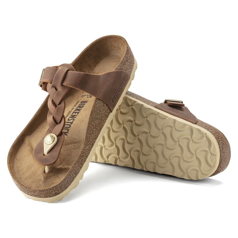 BIRKENSTOCK Gizeh Braided Natural Leather Oiled Cognac Classic Fit detail