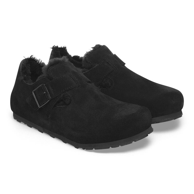 BIRKENSTOCK London Shearling Suede Leather Black City Comfort detail