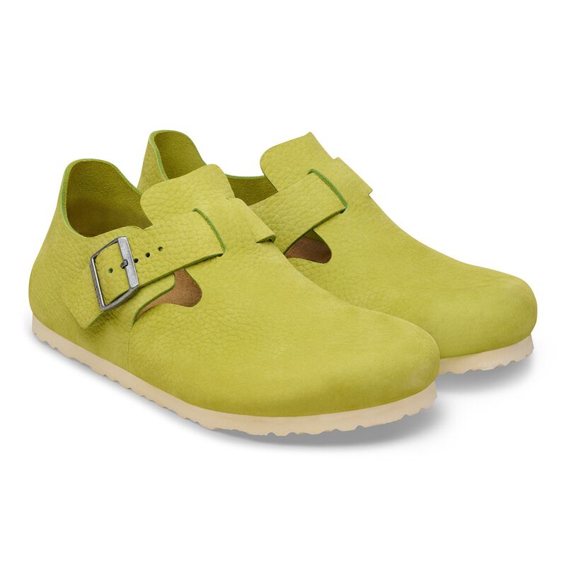 BIRKENSTOCK London Nubuck Leather Archive Mid Green Soft Footbed detail