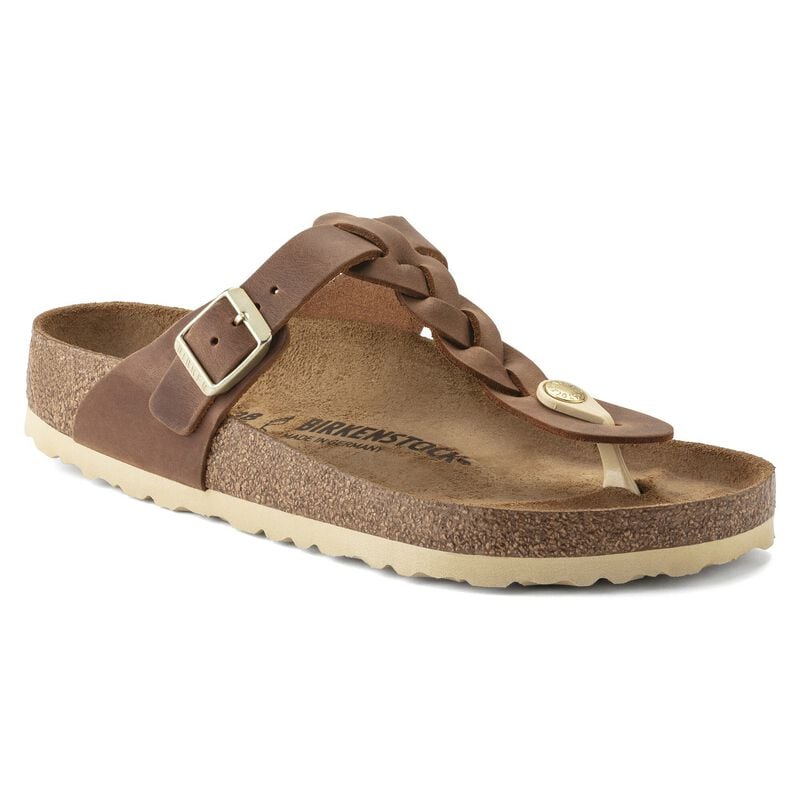 BIRKENSTOCK Gizeh Braided Natural Leather Oiled Habana Lounge Fit detail