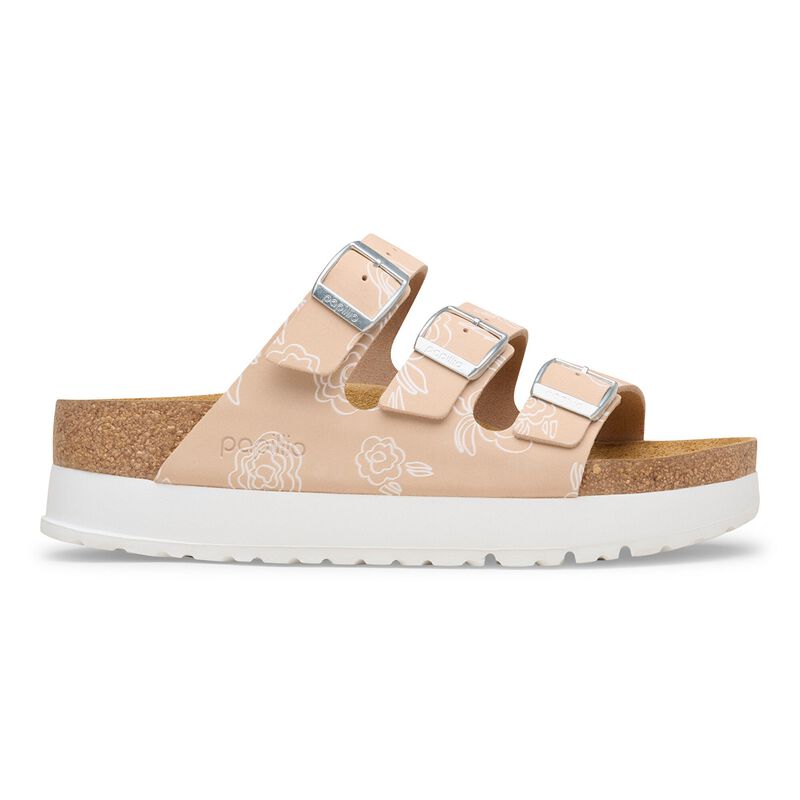 BIRKENSTOCK Florida Flex Platform Nubuck Leather Light Rose Flower Contour Sole detail