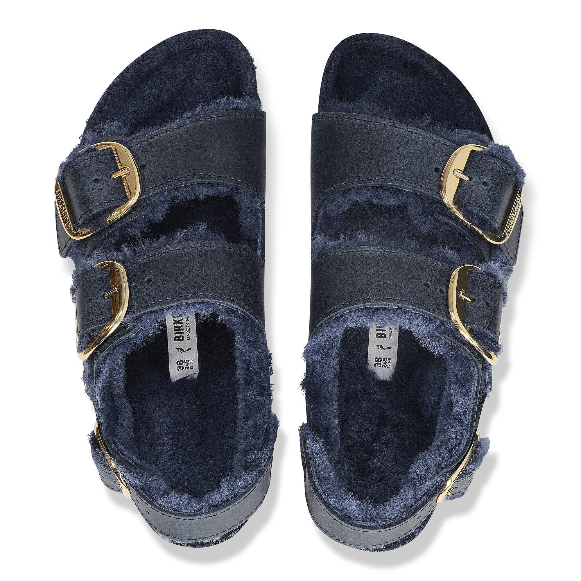 Milano Big Buckle Shearling Oiled Leather in Color Midnight Blue