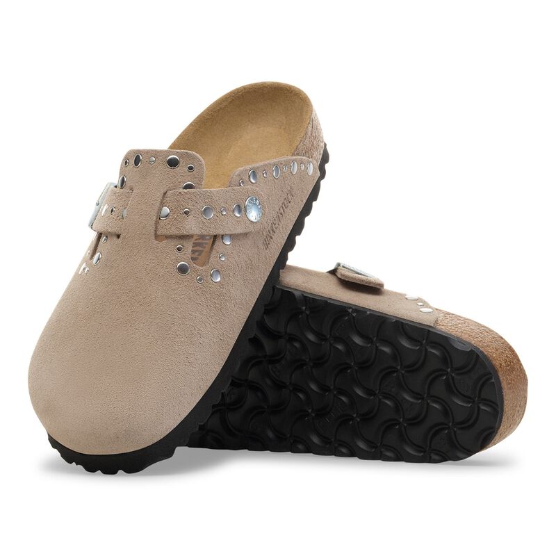 BIRKENSTOCK Boston Rivet Suede Leather Taupe Walk Edit detail