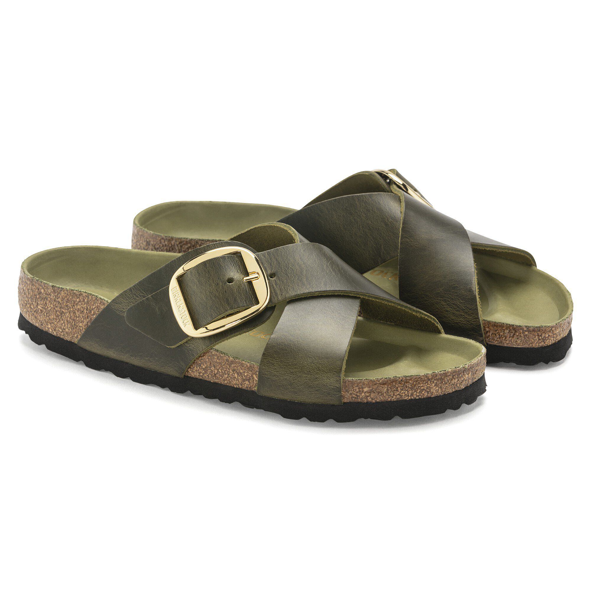 Siena Big Buckle Oiled Leather in Color Olive Green