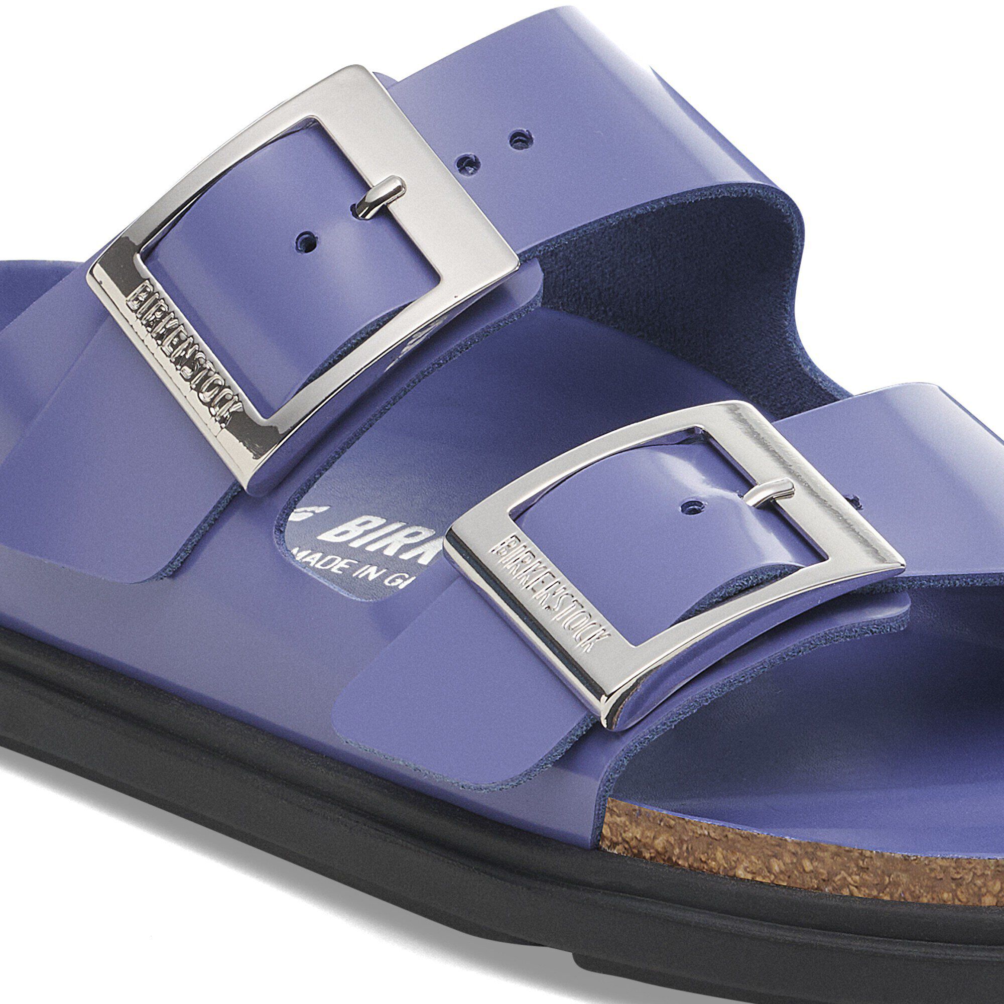 Arizona Droplet Buckle Natural Leather Patent Close-up view showing material detail