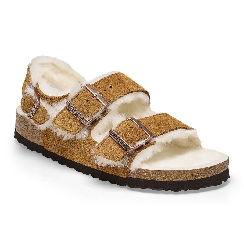 BIRKENSTOCK Milano Shearling Suede Leather/Fur Faded Purple Lounge Fit detail