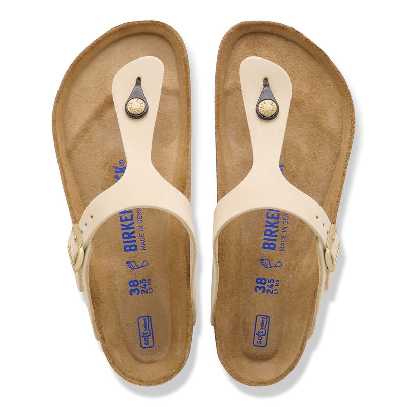 BIRKENSTOCK Gizeh Soft Footbed Nubuck Leather Ecru Lounge Fit detail