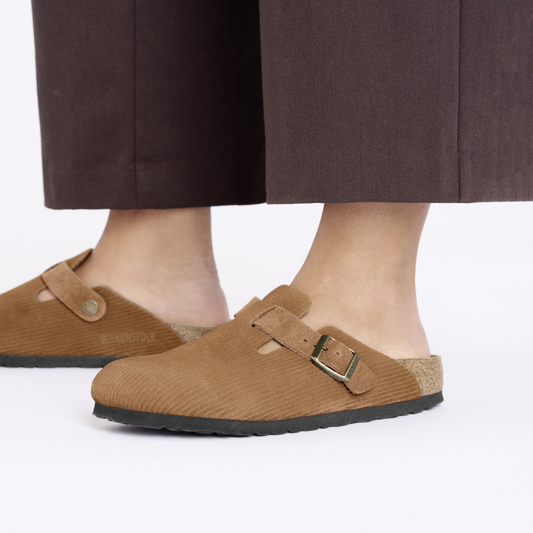靴 BIRKENSTOCK Exclusive Boston Corduroy 38 Boston Suede Embossed in Color Corduroy Dark Tea