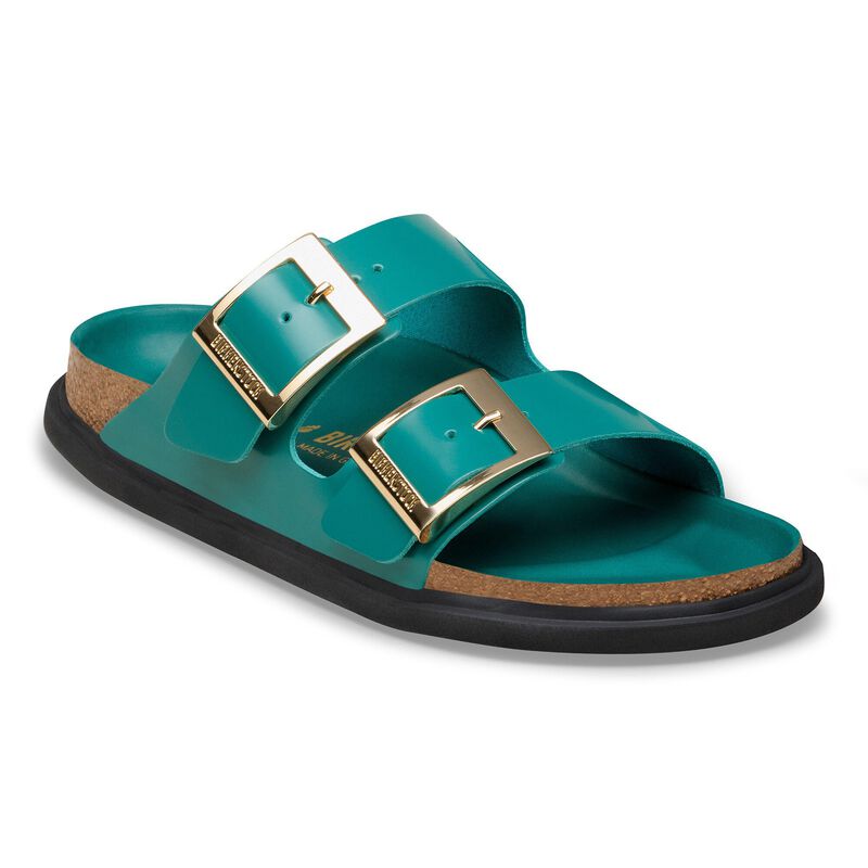BIRKENSTOCK Arizona Droplet Buckle Natural Leather Patent Zinfandel High Shine Trail Easy detail