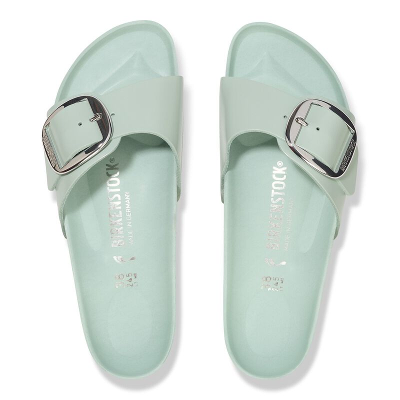 BIRKENSTOCK Madrid Big Buckle Natural Leather Patent High-Shine Surf Green Daily Comfort detail