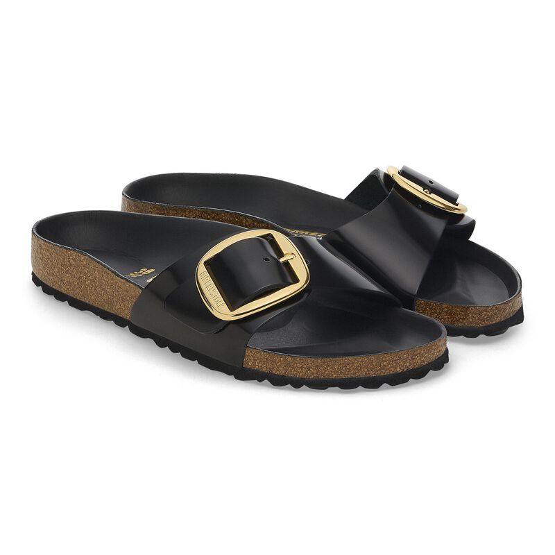 BIRKENSTOCK Madrid Big Buckle Natural Leather Patent High Shine Black Trail Easy detail