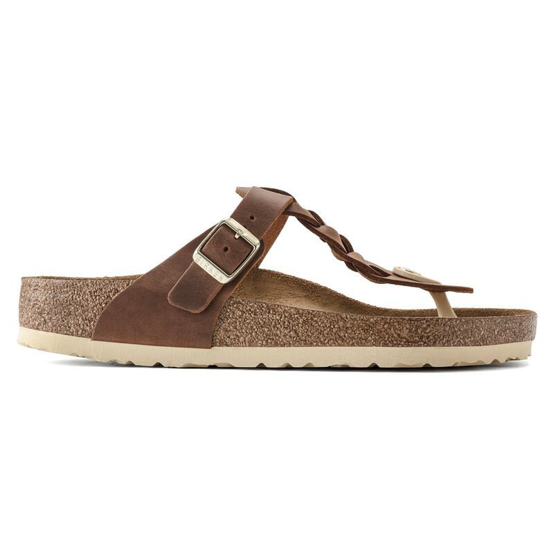 BIRKENSTOCK Gizeh Braided Natural Leather Oiled Cognac Classic Fit detail