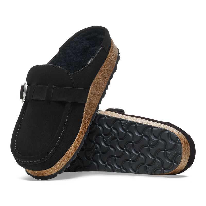BIRKENSTOCK Buckley Shearling Suede Leather Black Walk Edit detail