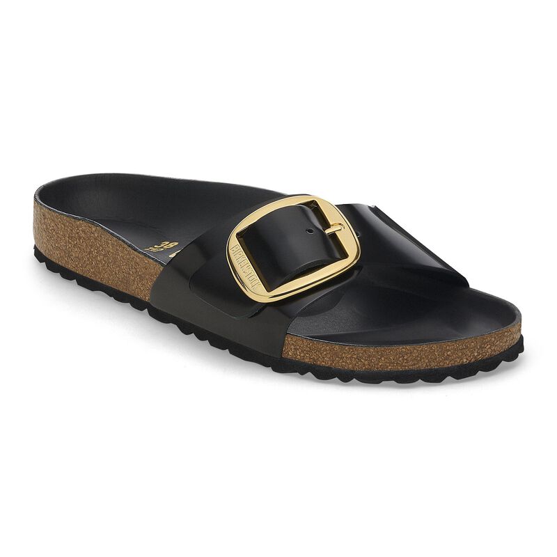 BIRKENSTOCK Madrid Big Buckle Natural Leather Patent High Shine Black Trail Easy detail