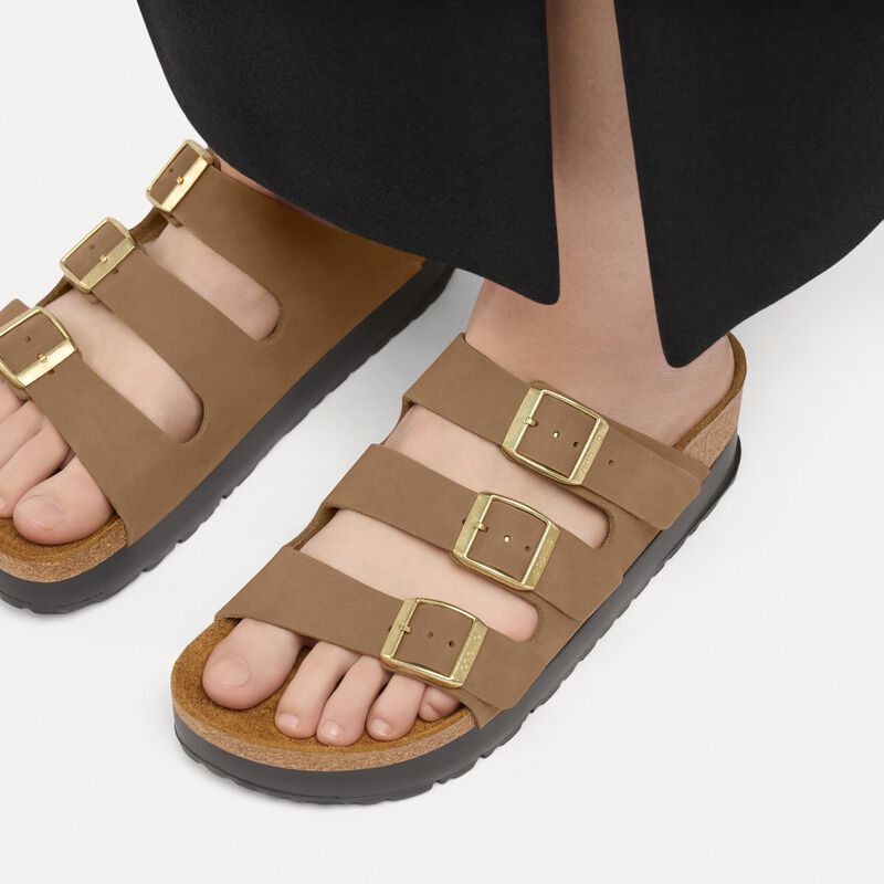 BIRKENSTOCK Florida Flex Platform Nubuck Leather Dark Tea Daily Comfort detail
