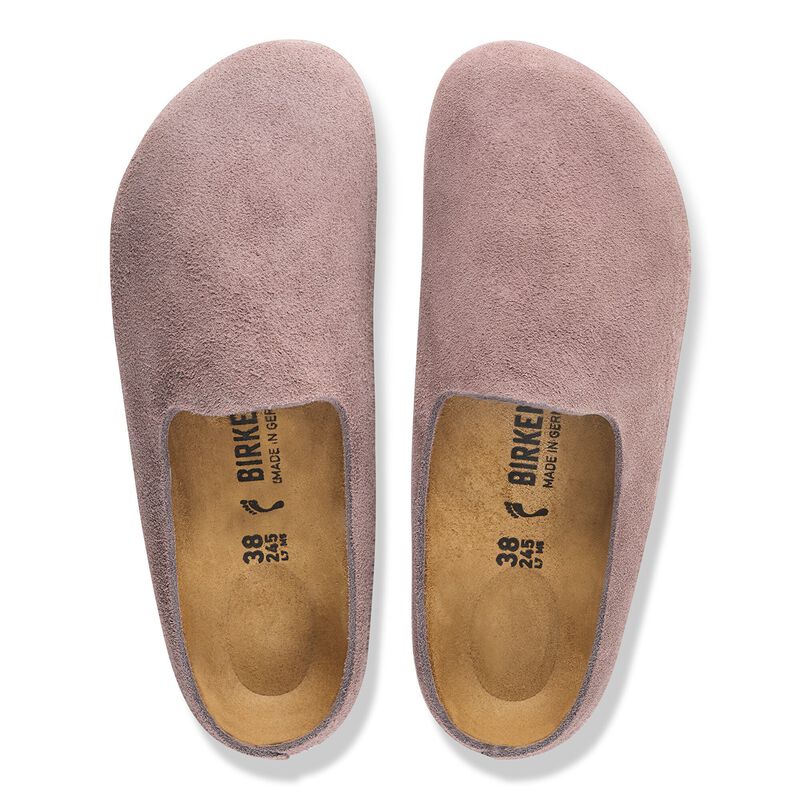BIRKENSTOCK Amsterdam Wrapped Suede Leather Faded Purple Lounge Fit detail